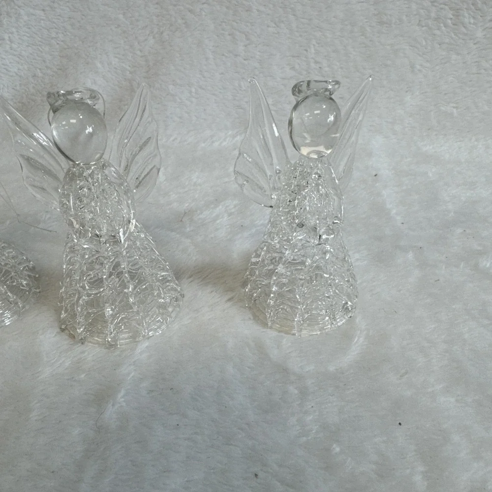 Vintage Spun Glass Angel (3) Christmas Tree (1)‎ Ornaments Lot Of 4 Clear Glass